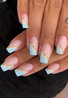 Nails Light Blue, Unghie Sfumate, Lash Quotes, Baby Blue Nails, Gold Nail Designs, Blue Acrylic Nails, Nails Gold, Baby Nails