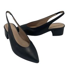 Step Into Modern Sophistication With These Women's Black Leather Slingback Shoes, Combining Style And Comfort In One Chic Design. The Sleek Pointed Toe Exudes Timeless Elegance, While The Black Leather Construction Offers A Luxurious And Polished Look. Elevating Your Stride, The Block Heel Provides Both Stability And A Contemporary Edge, Making These Shoes Versatile For Various Occasions. The Slingback Design Adds A Touch Of Femininity, Securing Your Foot With A Subtle Yet Stylish Strap Around T Elegant Slingback Pumps With 4-inch Block Heel, Party Slingback Pumps With Leather Sole, Slingback Block Heels With 4-inch Heel, 4-inch Slingback Block Heels With Medium Width, 4-inch Medium Width Slingback Block Heels, Formal Slingback Court Shoes With 4-inch Heel, Closed Toe Slingback Pumps For Evening, Chic Low Heel Block Heels With Leather Sole, Party Slingback Pumps With Leather Sole And Low Heel