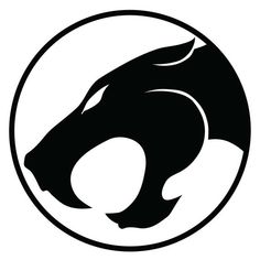 a black and white panther logo in a circle