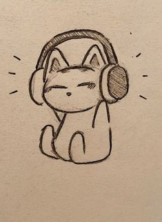 a drawing of a cat wearing headphones