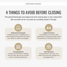 the four things to avoid before closing your homeowner's loan info sheet