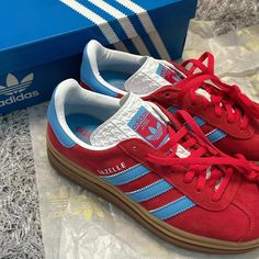 Reposhing This Item. I Purchased The Wrong Size By Mistake. Never Worn, New With Tags. Questions? Leave A Comment Below! Adidas Shoe Collection, Red And Blue Shoes, Colorful Adidas Shoes, Red Tennis Shoes, Addidas Shoes Samba Womens, Colorful Sambas, Colorful Adidas, Gazelles Adidas, Red Gazelle