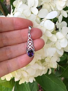 925 Sterling Silver Oval Purple Amethyst Celtic Weave Pendant - Metal: 925 Sterling Silver - Stone: Lab-Created Purple Amethyst - Shape: Oval Celtic Weave - Pendant Dimension: Total Height includes Pendant Bail: 34mm (1.34 in); Pendant Bail's Inner Size: about 4mm x 3mm; Amethyst and Celtic Weave: 26mm (1.02 in) x 9.5mm(0.37 in), Thickness 0.7mm.    (Amethyst stone including metal setting 8mm(0.31 in) x 6mm(0.24 in)) - Color: Silver Hallmarked Amethyst Oval Pendant, Amethyst Oval Pendant Jewelry For Anniversary, Purple Oval Sterling Silver Gemstones, Oval Silver Amethyst Gemstones, Celtic Weave, Pendant Bail, Celtic Knot Pendant, Celtic Pendant, Pendant Bails