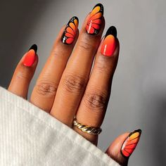 25 September Nail Ideas - Hey, How to do it? Almond Nails Butterfly, Nail Art Papillon, Bright Summer Nails Designs, Butterfly Nail Designs, Bright Summer Nails, Butterfly Nails, Animal Nails, Almond Shape