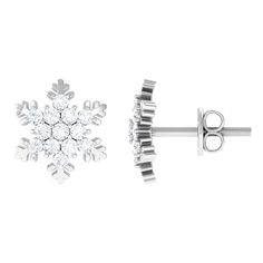 Certified Moissanite Snowflake Stud Earrings Moissanite - ( D-VS1 ) - Color and Clarity - Rosec Jewels Winter Girls, Moissanite Earrings, Winter Time, Prong Setting, Sparkle, Yellow Gold, White Gold, Stud Earrings, Sterling Silver