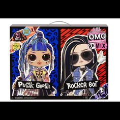 two stickers depicting punk girl and rocker bobs dolls, one is wearing sunglasses