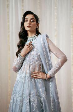 Pakistani Wedding Dress Royal Embroidered Pishwas Frock in Grey Shade is a magnificent Pakistani Wedding Dress with breathtaking embellishments on it. This dress comes with subtle decorations making this dress a very decent choice to style on any special event if you are looking for Pakistani Wedding Dresses. Embroidered Pishwas: This Pishwas Dress Pakistani comes with an elegant Pishwas in a subtle grey shade. The fabric of this maxi is premium quality chiffon. This dress is beautifully decorat Pakistani Maxi Dresses, Wedding Dress Royal, Chiffon Anarkali, Grey Wedding Dress, Latest Designer Dresses, Desi Wedding Dresses, Pakistani Wedding Outfits, Pakistani Wedding Dress, Readymade Saree