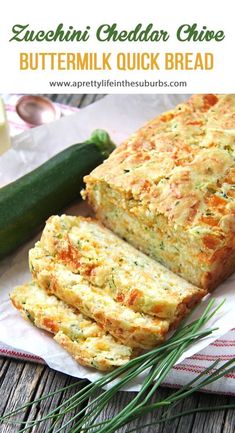 zucchini cheddar cheese buttermilk quick bread is cut into slices