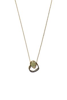 The Maison Heart Necklace is an exquisite one featuring a heart-shaped pendant in gold, adorned with a shimmering zircon that catches the light beautifully. Nestled within the heart is a delicate green jade bead, adding a touch of vibrant elegance. This necklace is crafted with meticulous attention to detail, combining the luxurious glow of gold with the rich hue of jade and the sparkle of zircon. This unique blend of elements creates a captivating piece that stands out, making it perfect for any occasion. Avoid knocking against hard surfaces. Jade pieces are brittle and will break when hit with hard objects. Make sure that you take off your jewelry before you go swimming in a pool or hot tub. If you’re handling dirt and soil, quartz dust in soil is abrasive to the stone. Avoid cleaning yo Gold Heart-cut May Birthstone Necklaces, Gold Heart Cut Necklaces For May Birthstone, May Birthstone Heart Pendant Necklace, Gold Heart Cut Necklace For May Birthstone, Gold Double Heart Gemstone Necklaces, Gold Heart Necklace With May Birthstone As Gift, Heart-shaped May Birthstone Jewelry As A Gift For Her, Heart-shaped May Birthstone Jewelry Gift For Her, Formal Heart Necklace With Birthstone