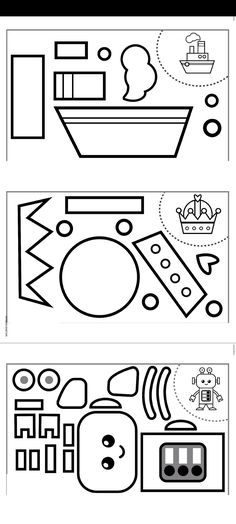 an image of cut out shapes for children's art work, including a boat and other