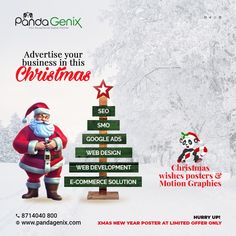 an ad for panda genix's christmas campaign featuring santa claus and his tree