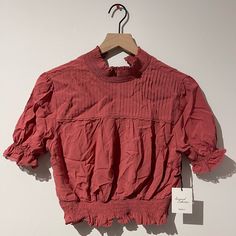 - Super Cute Top For Casual Wear - Silky Touch Condition: New W/ Tags Casual Red Forever 21 Tops, Trendy Forever 21 Ruffled Tops, Forever 21 Red Crew Neck Top, Forever 21 V-neck Cotton Tops, Forever 21 Cotton Ruffle Top, Red Crop Top, Forever21 Tops, Cute Top, Crop Top Blouse