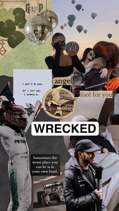 the collage has many different pictures and words on it, including an image of a man