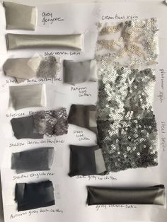 an image of different shades of sequins and fabrics on display in a paper