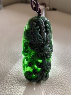 🌈 Chinese Dragon Jadeite Jade Pendant, Green 🌷 Untreated Natural Jadeite/ Grade A Jade 🌷 Certified : YES 🌷 Jade from Myanmar/ Burma 🌷 100% handmade carving ���🌷 Dimensions : 79.4 x 37.2 x 13.5mm 🌷 Color : Green 🌷 Free standard shipping from Hong Kong with tracking included 🌷 Take approximately 7-21 days to arrive worldwide ❤️ Dragon Mythology and Symbolism Dragon is the most powerful and imperial creature in Chinese mythology, thus, the traditional and unsurpassed status in Feng Shui. The Handmade Green Emerald Gemstones, Handmade Green Jade Gemstones, Dragon Mythology, Chinese Emperor, Burma Myanmar, Chinese Mythology, Chinese Jewelry, Jade Bangle, Good Marriage