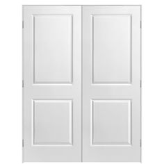 two white doors with square panels on the top and bottom, both side by side