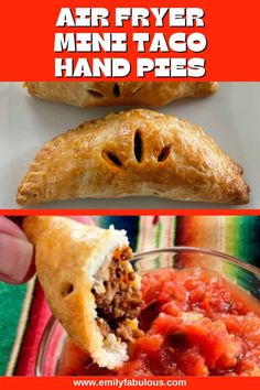 an air fryer and some taco hand pies with the words, air fryer meme taco hand pies