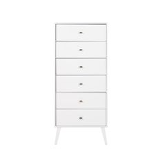 a white chest of drawers with five drawers on each side and three legs in the middle