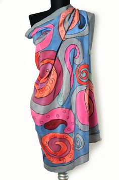 Abstract Hand Painted Silk 100% Scarf/Painting Luxury Shawl/Scuare scarf painting on hand/Profetionale dyes/Woman beautiful accessory/S0219 by GABYGA on Etsy Artistic Summer Shawl Scarf, Multicolor Artistic Art For Summer, Artsy Multicolor Silk Scarf For Artistic Expression, Multicolor Hand Painted Silk Scarves, Bohemian Hand Painted Silk Scarves, Artistic Silk Scarf With Abstract Print, Artistic Multicolor Silk Scarf With Abstract Pattern, Artistic Multicolor Silk Scarf With Abstract Shape, Artsy Multicolor Silk Scarf For Summer