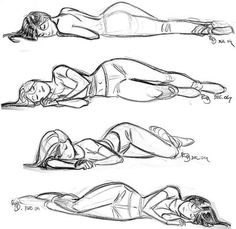 three different poses of a woman laying on the ground