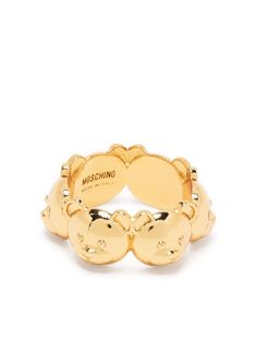 Teddy Bear ring from MOSCHINO featuring gold-tone, brass, signature Teddy Bear motif and engraved logo. | Moschino Teddy Bear ring