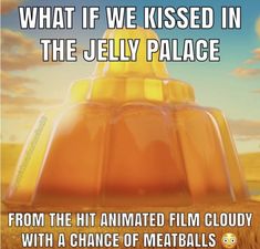 an advertisement for the jelly palace, which has been placed in front of a wheat field