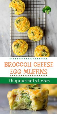 broccoli cheese egg muffins on a cooling rack with text overlay