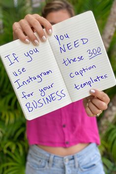 a woman holding up a sign that says if you use instagram for your business