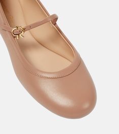 Carla Leather Ballet Flats in Beige - Gianvito Rossi | Mytheresa Gold Ballet Flats, Patent Leather Ballet Flats, Suede Ballet Flats, Rossi Shoes, Buckled Flats, Italian Shoes, Brown Flats, Black Ballet Flats, Leather Ballet Flats