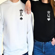 Show your love for each other this Valentine's Day with our matching King and Queen sweatshirts and hoodies! Our soft and cozy Couple clothing is perfect for cuddling up together on a cold night. Surprise your significant other with this heartfelt gift, and show the world that you're each other's perfect match -------------------------------------------------------------------------- 👉🏻UNISEX SWEATSHIRT: This soft and comfy ready sweatshirt has a comfortable crew neckline and is a jeans best f Cotton Crew Neck Hoodie For Valentine's Day, Couples Cotton Hoodie With Crew Neck, King And Queen Sweatshirts, Cozy Couple, Couple Sweatshirts, Couple Clothing, Valentine's Day Gifts For Him, Couples Sweatshirts, King And Queen