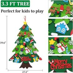 three different christmas tree cut outs with the words perfect for kids to play on them