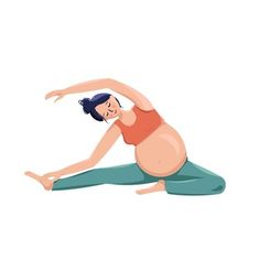 a pregnant woman is doing yoga on her stomach and arms are stretched out to the side