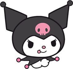 a black and white cartoon character with pink eyes, nose and ears on it's head