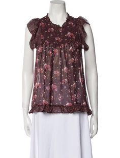 Ulla Johnson Silk BlouseBurgundyFloral PrintRuffle EmbellishmentSleeveless with Crew NeckDesigner Fit: Tops by Ulla Johnson typically fit true to size. Ulla Johnson Aesthetic, Ulla Johnson Fall 2023, Ulla Johnson Crochet, Ulla Johnson Resort 2024, Ulla Johnson | Fall Winter 2022/2023, Floral Print Blouses, Ulla Johnson, Printed Blouse, Print Patterns