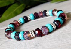 boho chic jewelry Colorful Bracelet, Artisan Bracelets, Flower Carving, Ruby Beads, Bohemian Colors, Turquoise And Purple, Bohemian Bracelets, Boho Bracelet, Turquoise Howlite