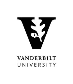 the vanderbillt university logo is shown in black and white, with an arrow pointing