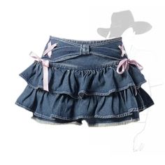 Denim Pleated Skirt, Short Pollera, Bow Skirt, Streetwear Mode, Skirt Y2k, Denim Skirt Women, Y2k Clothes, Girls Sweet, Jeans Rock