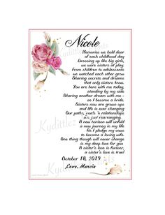 a wedding poem with pink roses on it