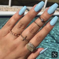 Acrylic Nails Light Blue, Blue Coffin Nails, Blue Gel Nails, Summer Acrylic, Light Blue Nails, Nagellack Trends, Fun Nail Colors, Nails Yellow