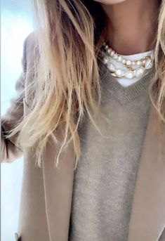 Long Blonde, Long Blonde Hair, Gray Sweater, Fashion Over 50, Work Fashion