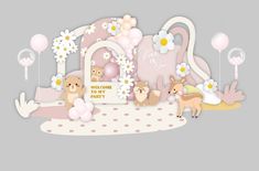 Dekor Aqiqah Baby Girl, Daisy Backdrop, Engagement Invitation Card Design, Pink Carnival Backdrop, Pastel Carnival Backdrop, Engagement Invitation Cards, Floral Cake Topper, Digital Invitations Wedding, Party Png