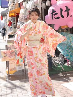 Color: Pink, Size: One Size Pink Yukata, Pretty Kimonos, Japanese Traditional Clothing, Traditional Japanese Kimono, Pink Kimono, Yukata Kimono, Kimono Yukata, Kimono Design, Traditional Kimono