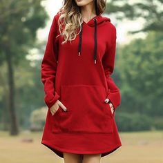 Shujin Vintage Women Spring Dress Hooded Long Sleeve Loose Casual 3xl Plus Size Dress Retro Ladies Pocket Tube Midi Dresses Long Hoodie Dress, Hoody Kpop, Tube Midi Dress, Spring Dresses Women, Traje Casual, Hooded Dress, Vestidos Vintage, Style Hoodie