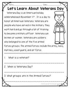 veterans day worksheet with an american soldier