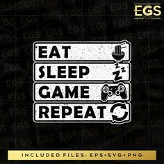 eat sleep game repeat sticker on a black background