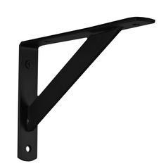 a black metal shelf bracket with one corner missing from the wall, on an isolated white background