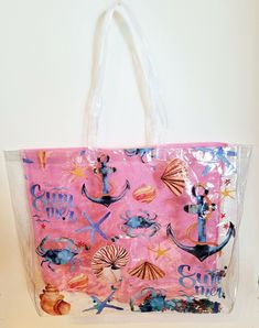 Perfect for shopping or taking all your items to the beach. Size:17" x 15" Handles are 10 inches Contents of the bag are NOT INCLUDED Fringe Tote Bag, Tote Beach Bag, Clear Tote Bags, Bogg Bag, Vegan Leather Tote Bag, Neoprene Tote, Louis Vuitton Pink, Pink Monogram, Vegan Leather Tote