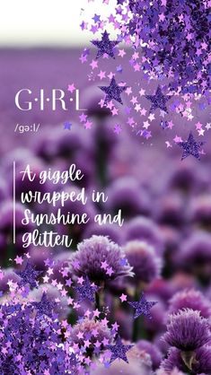 purple flowers with stars in the middle and text that reads, g - r i