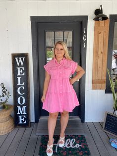 We can’t get enought pink!! This dress is great for so many events and you’re sure to stand out! #fashion #aesthetic #tiktok #trending Fun Denim, Aesthetic Tiktok, Fashion Aesthetic, Royce, Dolman Sleeve, Denim Dress, Graduation Dress, Pink Dress