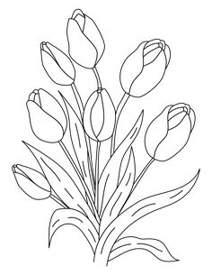 a black and white drawing of tulips